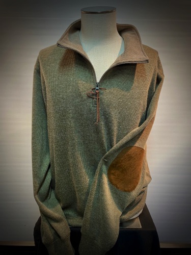 82038-4 Olive Heather
Fine Weight Zip Pullover
w/ Faux Suede Trim & Elbow Patch